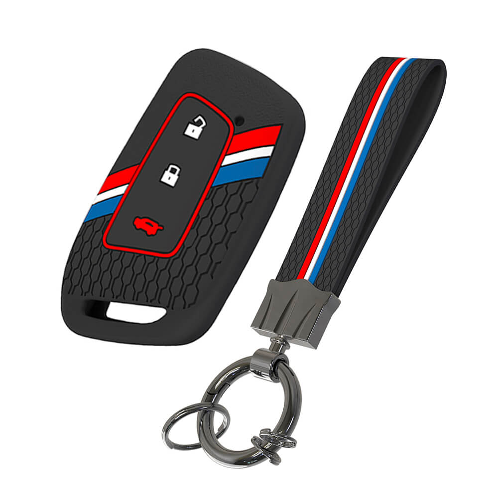 Keyzone striped silicone key cover keychain for MG Hector, Windsor E