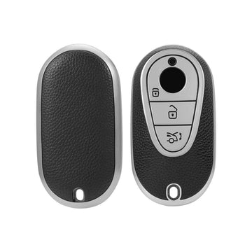 Keyzone Leather TPU Key Cover Compatible for Mercedes Benz S-Class G-Class E-Class 2022 Onwards 3 Button Smart Key (LTPU71)