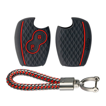 Keycare silicone key cover and keyring fit for : Logan, Duster, Verito, Lodgy 2 button remote key (KC-20, Leather Thread Keychain)