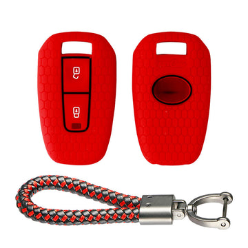 Keycare silicone key cover and keyring fit for: Indica Vista, Indigo Manza 2 button remote key (KC-22, Leather Thread Keychain)