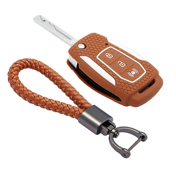 Keycare silicone key cover and keyring fit for : Xuv300, Alturas G4 flip key (KC-25, Leather Thread Keyring)