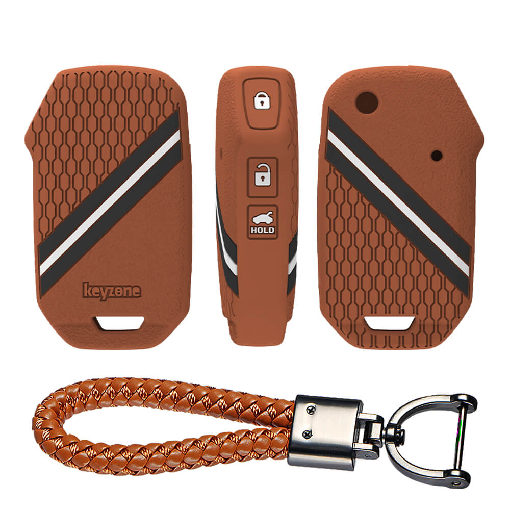 Keyzone striped silicone key cover keychain for Kia Carens Clavis, S
