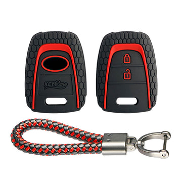 Keycare silicone key cover and keyring fit for : Santro, Eon, I10 Grand remote key (KC-27, Leather Thread Keychain)