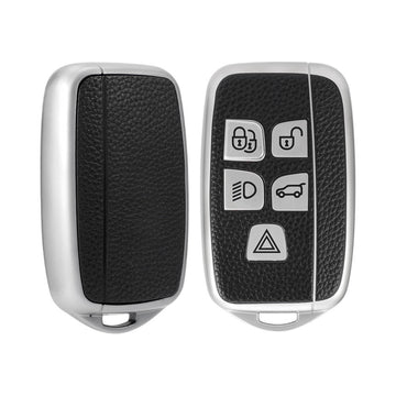 Keyzone Leather TPU Key Cover For Jaguar/Range Rover : Evoque Velar Discovery LR4 Land Rover Sport XF XJ XE F-PACE F-Type 5 Button Smart Key (LTPU72)