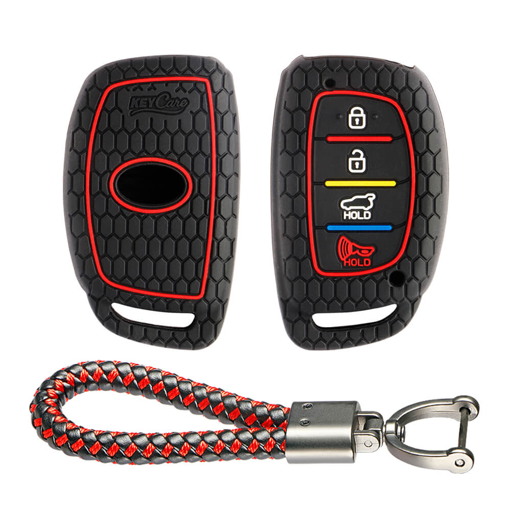 Keycare® Silicone Key Cover for Hyundai Grand i10 Nios with flip Key (Black)