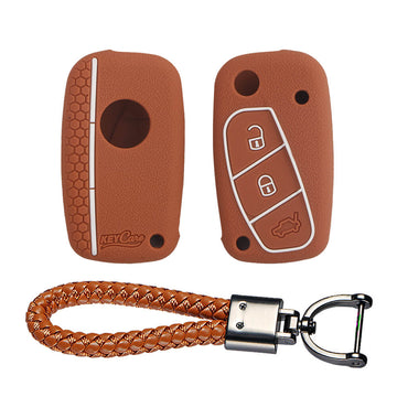 Keycare silicone key cover and keyring fit for : Linea, Punto, Avventura flip key (KC-38, Leather Thread Keychain)