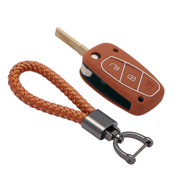 Keycare silicone key cover and keyring fit for : Linea, Punto, Avventura flip key (KC-38, Leather Thread Keychain)