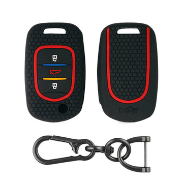 Keycare silicone key cover and keyring fit for : MG Hector 3 button flip key (KC-39, Zinc Alloy)