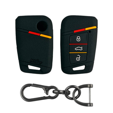 Keycare silicone key cover and keyring fit for : Tiguan, Jetta, Passat Highline smart key (KC-40, Zinc Alloy)