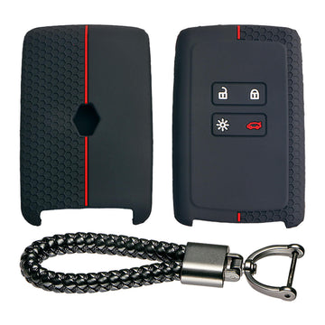 Keycare silicone key cover and keyring fit for : Triber, Kiger smart card (KC-46, Leather Thread Keychain)