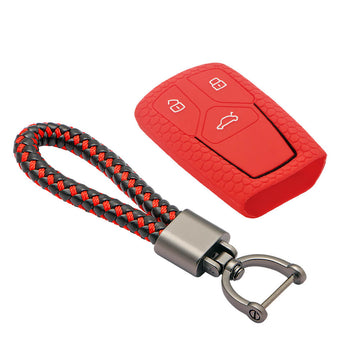 Keycare silicone key cover and keyring fit for : Audi 3 button smart key (KC-47, Leather Thread Keychain)