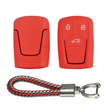 Keycare silicone key cover and keyring fit for : Audi 3 button smart key (KC-47, Leather Thread Keychain)