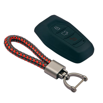 Keycare silicone key cover and keyring fit for : XUV500 smart key (KC-48, Leather Thread Keychain)