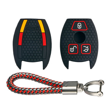 Keycare silicone key cover and keyring fit for : Mercedes Benz 3 button smart key (KC-54, Leather Thread Keychain)
