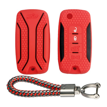 Keycare silicone key cover and keyring fit for : Jeep Compass, Compass Trailhawk, Wrangler (KC-56, Leather Thread Keychain)