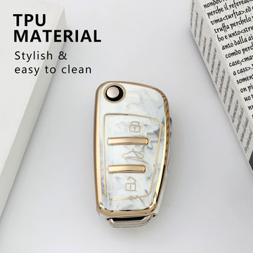 Keyzone TPU key cover and keychain for Audi Q3, A3, Q7, A1 3 button flip key (TP57, TPKeychain)