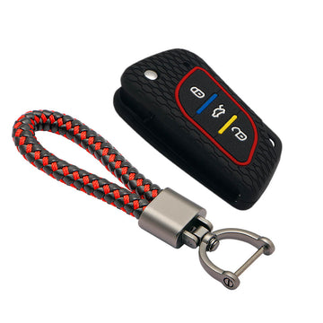 Keycare silicone key cover and keyring fit for : KD/Xhorse LX-B30 universal remote flip key (KC-69, Leather Thread Keychain)