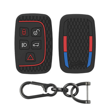 Keycare silicone key cover and keychain fit for: Jaguar XF XJ XE F-PACE F-Type Range Rover Evoque Velar Discovery LR4 Land Rover Sport 5 button smart key (KC72, Zinc Alloy)