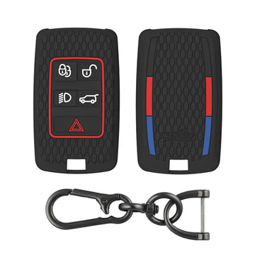 Keycare silicone key cover and keychain fit for Range Rover: Sport, Evoque, Velar, Discovery, Defender (2018, 2019, 2020, 2021) 5 Button Smart Key (KC73, Zinc Alloy)
