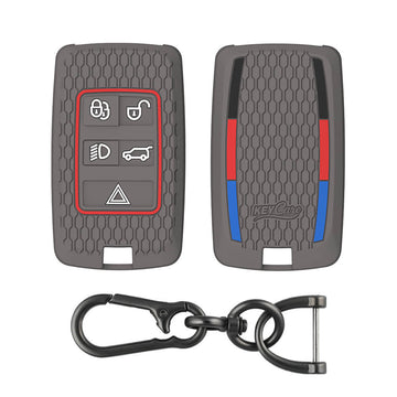 Keycare silicone key cover and keychain fit for Range Rover: Sport, Evoque, Velar, Discovery, Defender (2018, 2019, 2020, 2021) 5 Button Smart Key (KC73, Zinc Alloy)