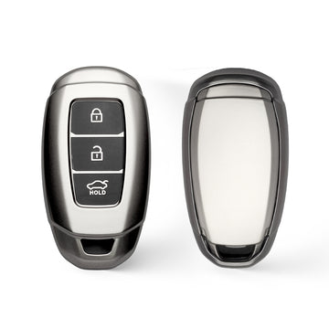 Keyzone TPU car Key Cover & zinc alloy key holder for Hyundai i20, Verna, Kona 3 Button Smart Key (GMTP41, zinc alloy)