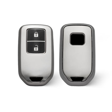 Keyzone TPU Key Cover & metal alloy key holder for Honda Elevate, City, Jazz, Amaze 2 Button Smart Key (GMTP24_2b, MAH KeyHolder)