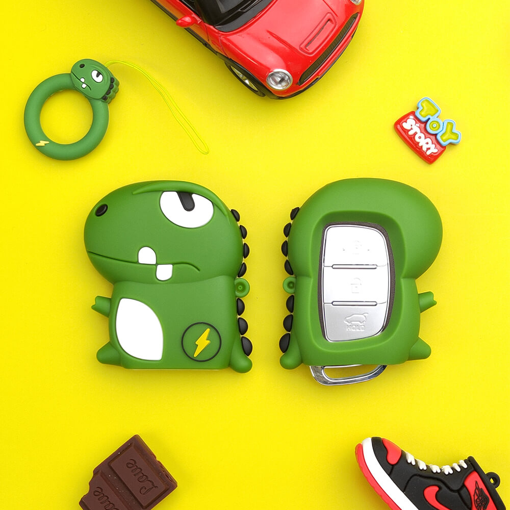 Keyzone dino series key cover for Exter, Creta, Elite I20, Active I20, Aura, Verna 4s, Xcent, Tucson, Elantra button smart key (Dino07)