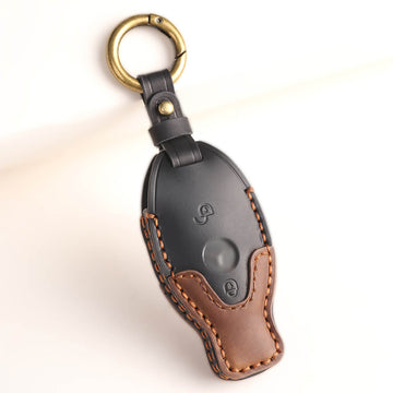 Keyzone dual leather key cover for Mercedes Benz: C E M S CLS CLK GLK GLC G Class 2 button smart key (KDL54_2b)