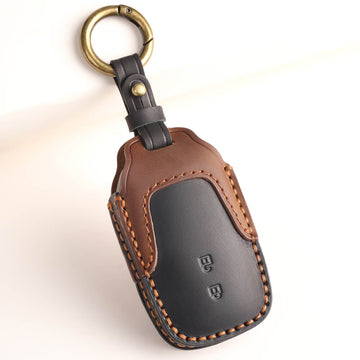 Keyzone dual leather key cover for Innova Crysta, Innova HyCross, Hilux 2 button smart key (KDL18_2b)