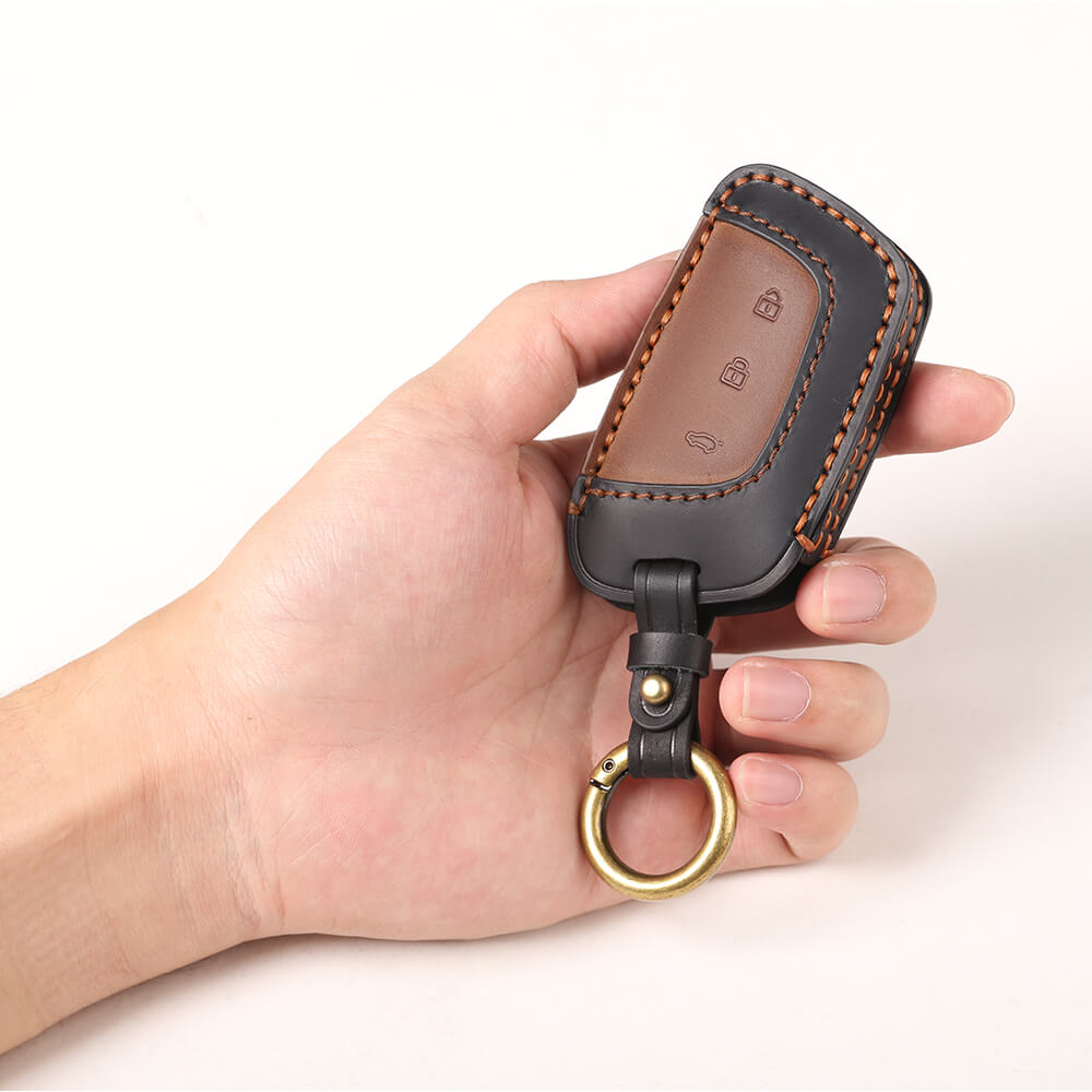 Keyzone dual leather key cover for MG Hector, Windsor EV button smar