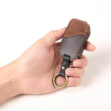 Keyzone dual leather key cover fit for Kia Seltos, Sonet 2023 facelift 4 button smart key (KDL77)