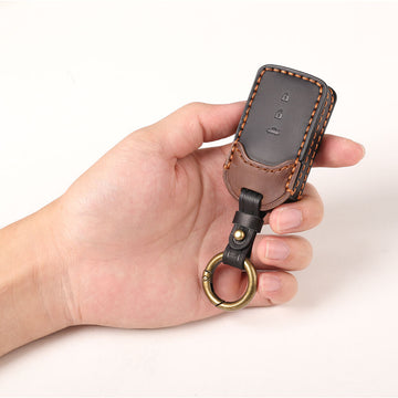 Keyzone dual leather key cover for City, Accord, Amaze, CR-V, WR-V 3 button smart key (KDL24_3b)