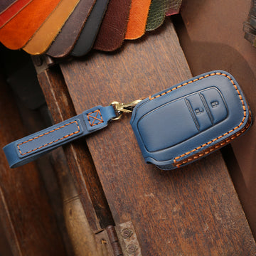 Keyzone leather key cover for Innova Crysta, Innova HyCross, Hilux 2 button smart key (KZL18_2b)