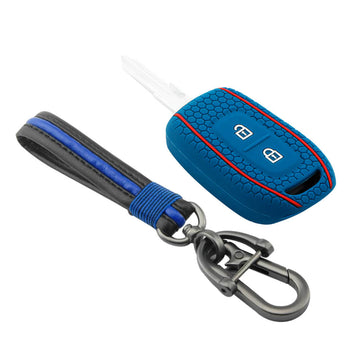 Keycare silicone key cover and keyring fit for : Kwid, Duster, Triber, Kiger remote key (KC-17, Full Leather Keychain)