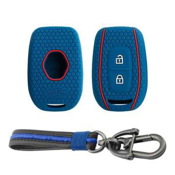 Keycare silicone key cover and keyring fit for : Kwid, Duster, Triber, Kiger remote key (KC-17, Full Leather Keychain)