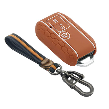 Keycare silicone key cover and keyring fit for : Dzire, Ertiga 3b smart key (KC-06, Full Leather Keychain)