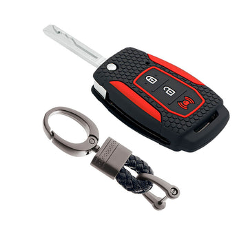 Keycare silicone key cover and keychain fit for : Xuv300, Alturas G4 flip key (KC-25, Alloy keychain black)