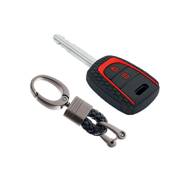 Keycare silicone key cover and keyring fit for : Santro, Eon, I10 Grand remote key (KC-27, Alloy Keychain)