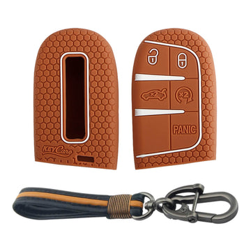 Keycare silicone key cover and keyring fit for : Compass, Trailhawk smart key (KC-28, Full Leather Keychain)