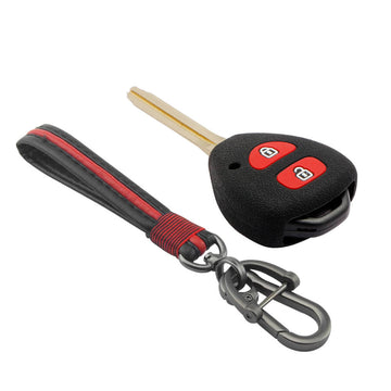 Keycare silicone key cover and keyring fit for : Toyota 2 button remote key (KC-32, Full Leather Keychain)