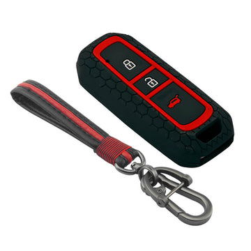 Keycare silicone key cover and keyring fit for : MG Hector 3 button smart key (KC-36, Full Leather Keychain)