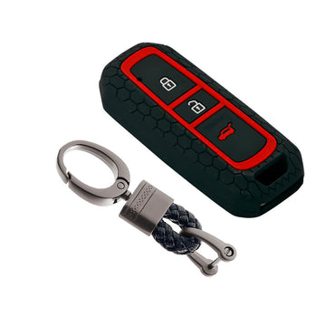 Keycare silicone key cover and keyring fit for : MG Hector 3 button smart key (KC-36, Alloy Keychain)