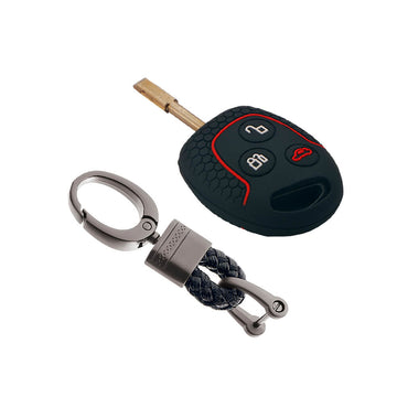 Keycare silicone key cover and keyring fit for : Fiesta, Fusion, Figo 3 button remote key (KC-37, Alloy Keychain)