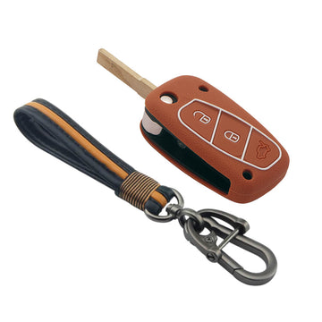 Keycare silicone key cover and keyring fit for : Linea, Punto, Avventura flip key (KC-38, Full Leather Keychain)