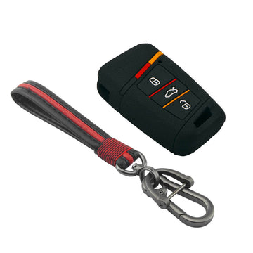 Keycare silicone key cover and keyring fit for : Tiguan, Jetta, Passat Highline smart key (KC-40, Full Leather Keychain)