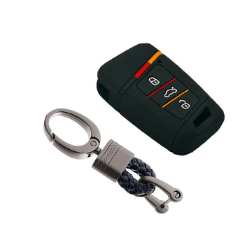 Keycare silicone key cover and keyring fit for : Superb, Kodiaq, Octavia 2014 Onwards smart key (KC-40, Alloy Keychain)