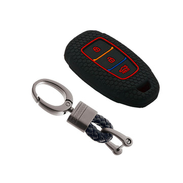 Keycare silicone key cover and keyring fit for : i20, Kona, Verna 2018 Onwards 3 button smart key (KC-41, Alloy Keychain)