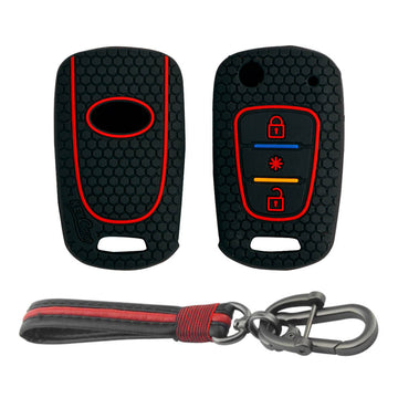 Keycare silicone key cover and keyring fit for : Verna Fluidic, I10, Old I20 (2007-2011) flip key (KC-45, Full Leather Keychain)