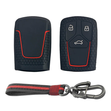 Keycare silicone key cover and keyring fit for : Audi 3 button smart key (KC-47, Full Leather Keyring)