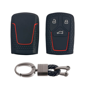 Keycare silicone key cover and keyring fit for : Audi 3 button smart key (KC-47, Alloy Keychain)